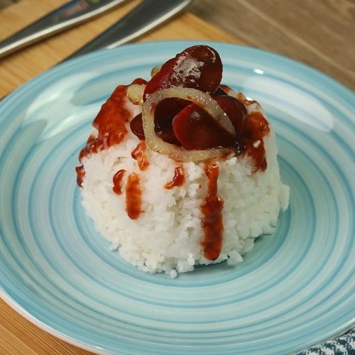 Stir Fry Hotdog With Ketchup And Oyster Sauce ( Sizzling Hotdog
